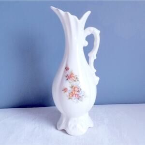 Vtg Ironstone Painted Roses Pitcher Flower Vase Victorian Rustic Country